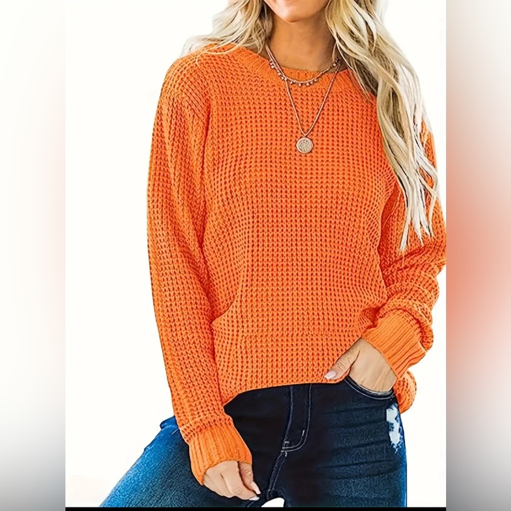 Missguided Orange Knit Chunky Crew Neck Sweater
